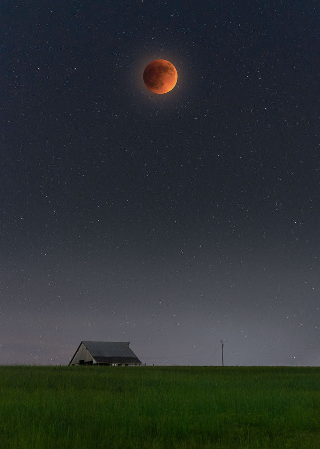 Blood Moon Eclipse Over Barn
