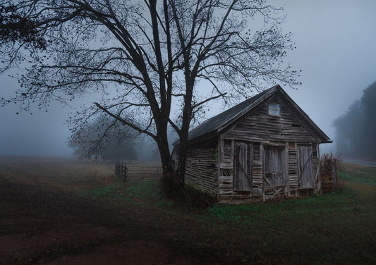 Old Barn on Foggy Morning