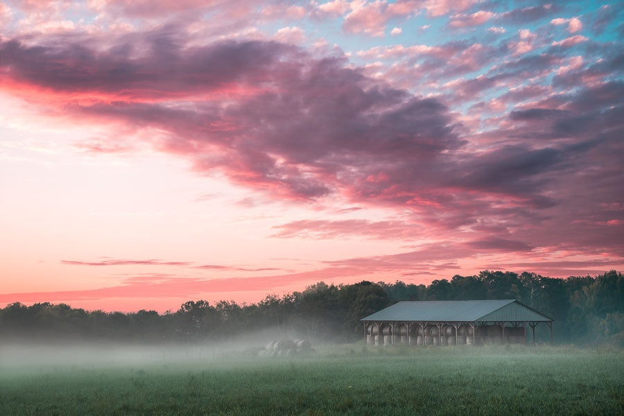 Sunrise and Bales of Hay